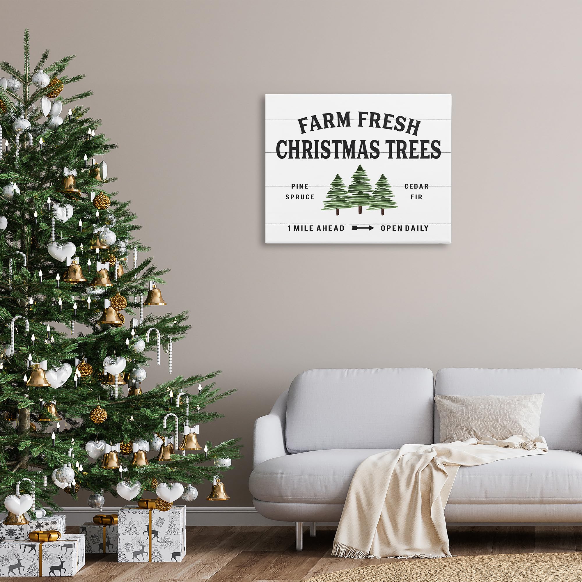 Stupell Industries 'White Farmhouse Christmas Tree Sign'| Canvas Art