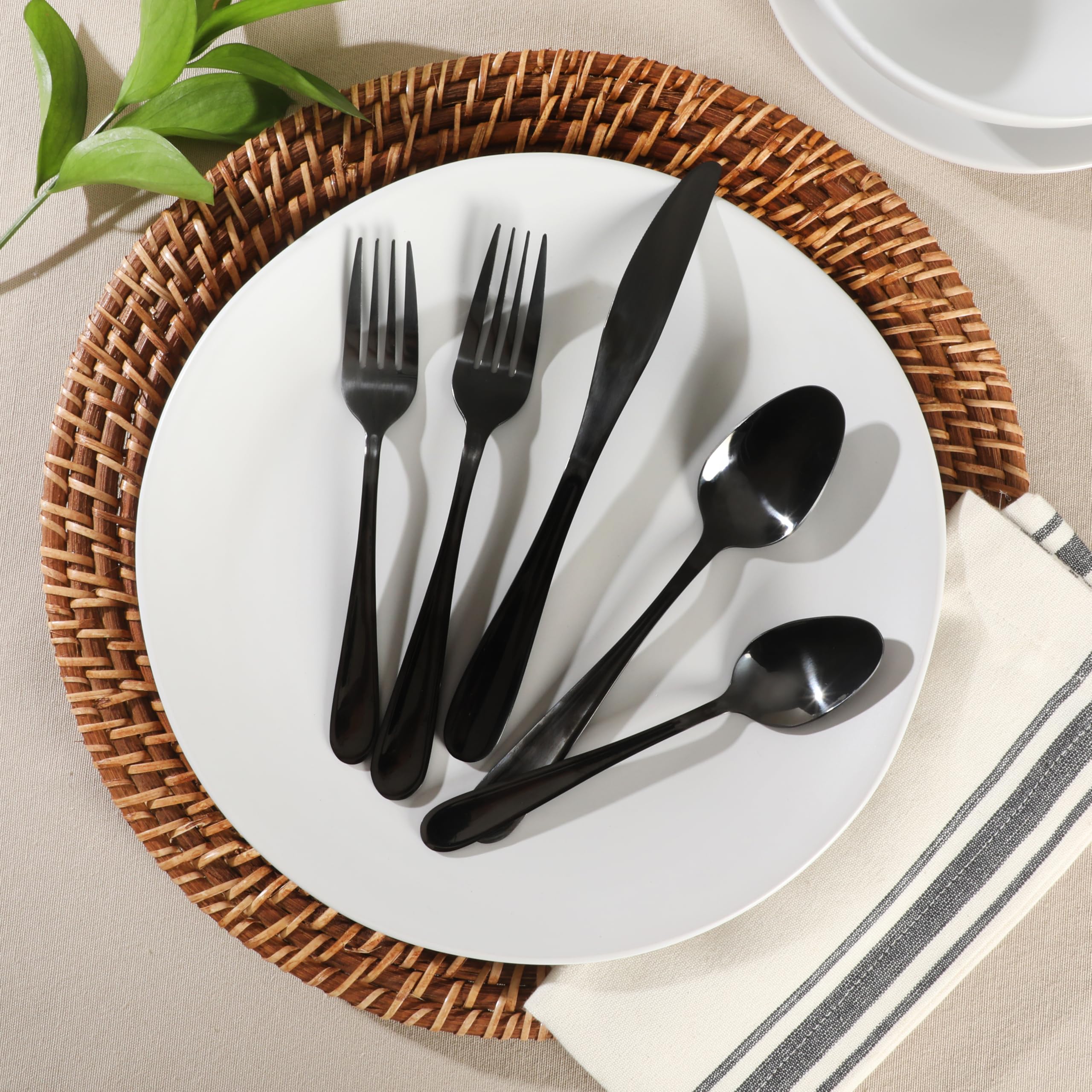 Gibson Home Ravidia Black Heavy Gauge Flatware Cutlery Silverware Set 20 Pieces, Stainless Steel Colorful Utensils, Tableware Set Service for 4