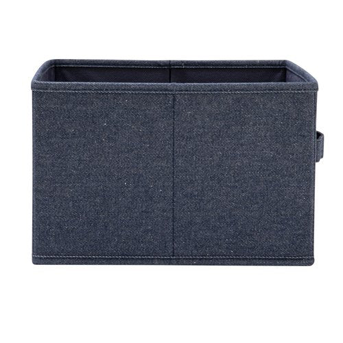 Collapsible Cotton Blend Cube Storage Drawer with Handle, Set of 2, Denim