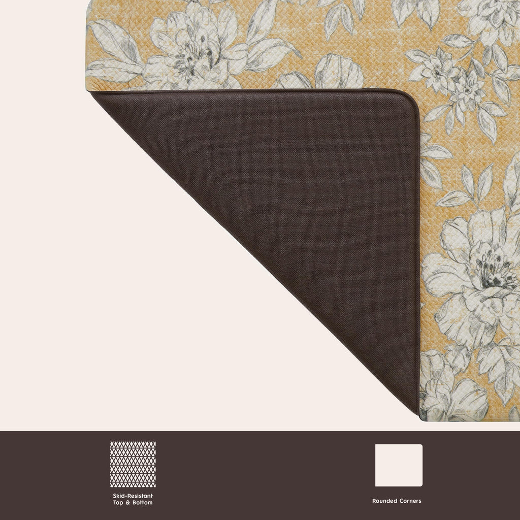 Laura Ashley - Anti-Fatigue Kitchen Mat, Iris Floral Design, Stain, Water & Fade Resistant, Cooking & Standing Relief, Non-Slip Backing, Measures 17.5" x 48", Tawny Yellow Iris