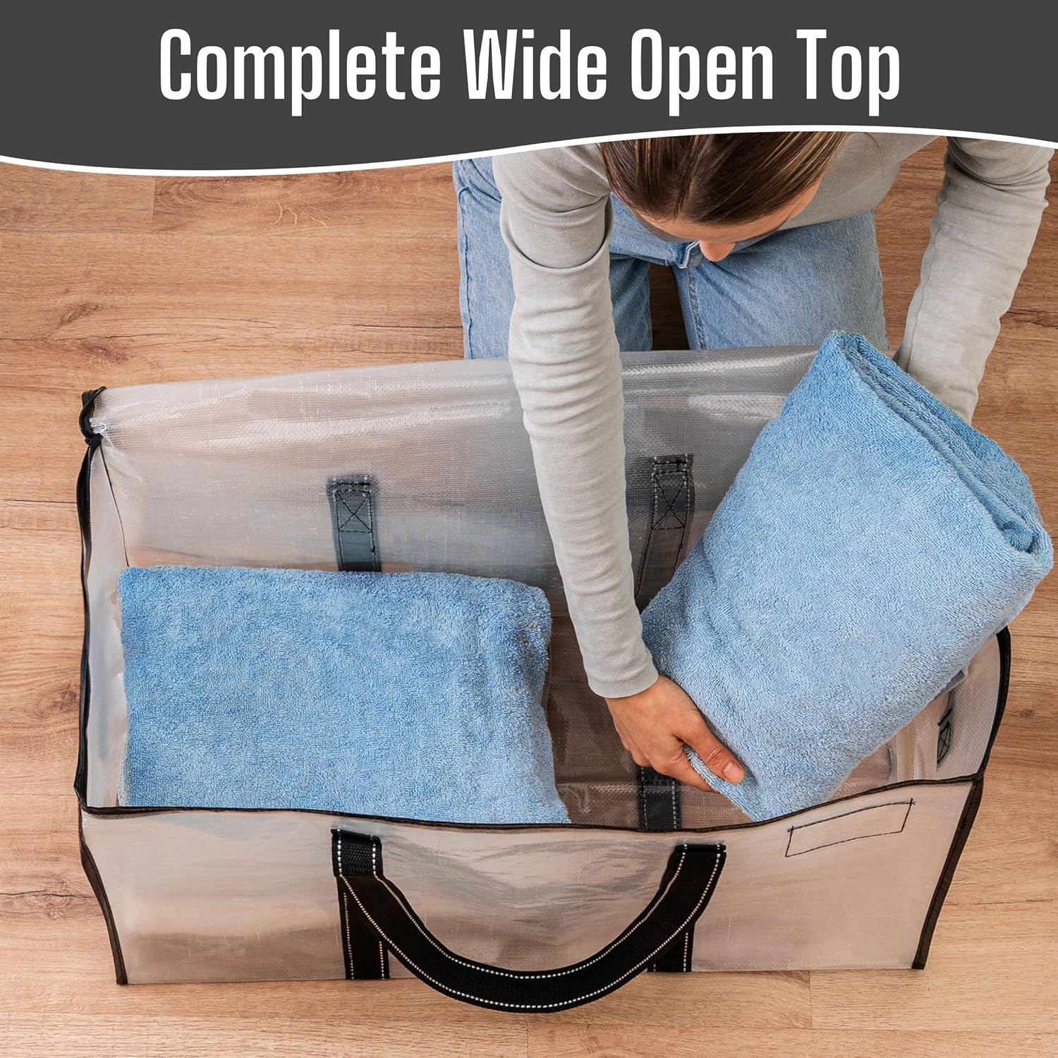 VENO Clear Moving Bags - 90L Extra Large Transparent Storage Totes with Heavy-Duty Reinforced Handles & Zippers