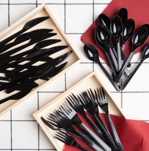 PlasticPro 200 Pack Heavy Weight Plastic Forks Black Disposable Forks Plastic Cutlery Set