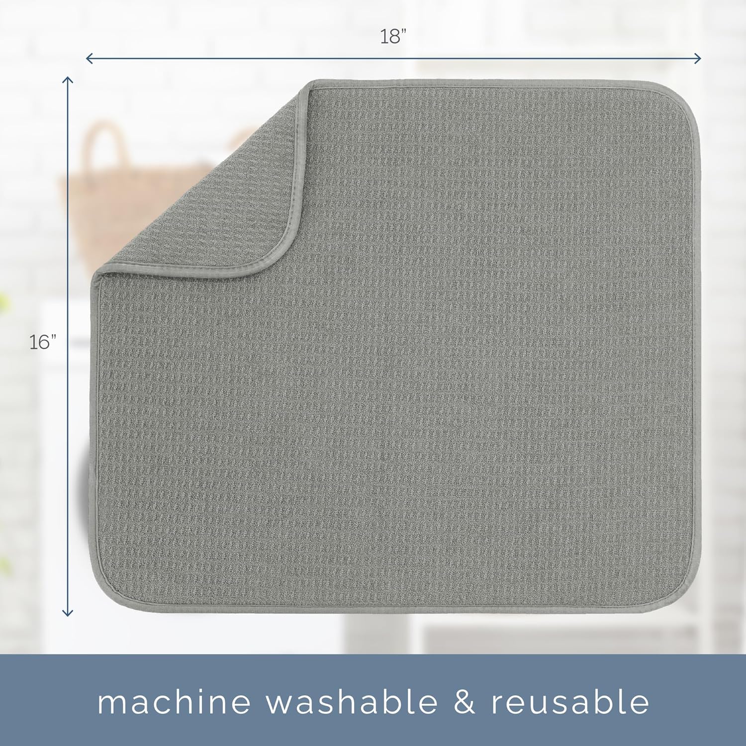 S&T INC. Dish Drying Mat - Absorbent Microfiber Kitchen Counter Pad | 16” x 18”, Large, Grey
