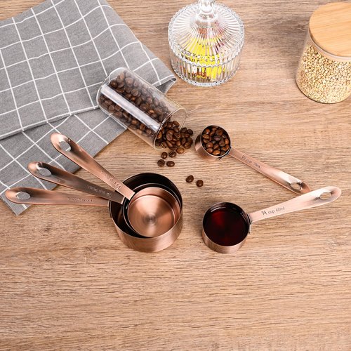 Nstezrne Copper Measuring Cups and Spoons Set 17 for Dry & Liquid, Metric & Us Stainless Steel Measuring Cups and Spoons Set with Leveler for Kitchen & Baking with 3/4 & 2/3 Measurer Cup