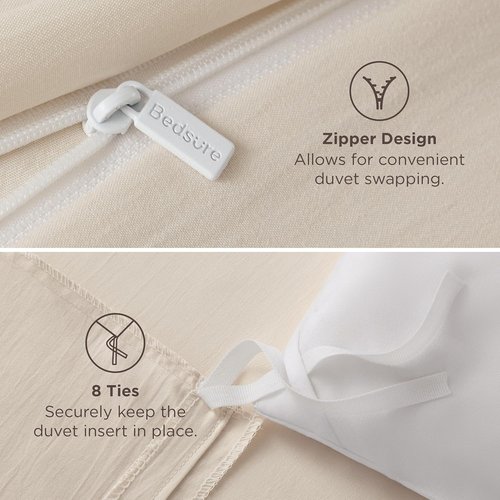 Bedsure Oat Milk California King Duvet Cover - Extra Soft Prewashed Cotton-Like Polyester Set, 104x98 Inches with Zipper Closure & 2 Pillow Shams