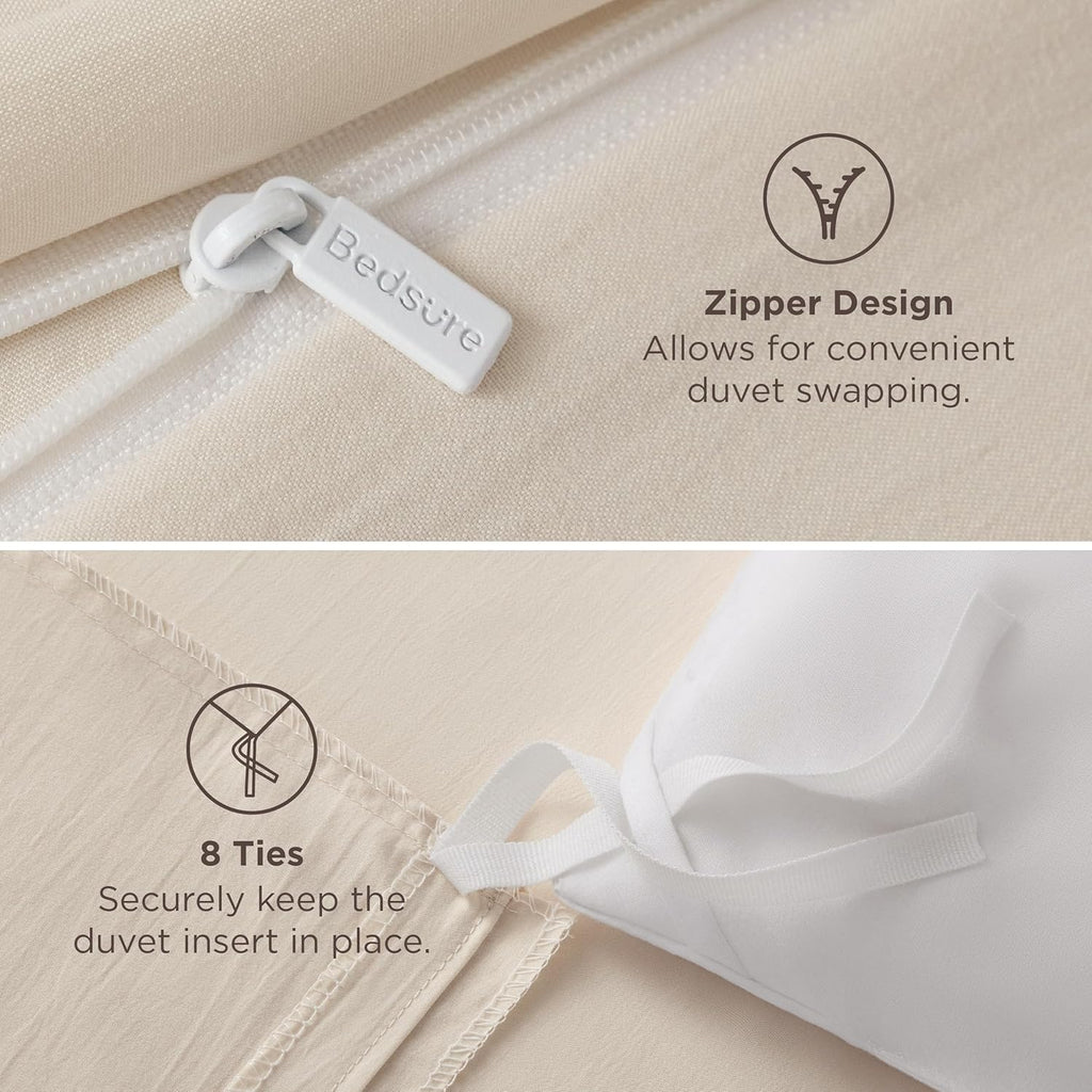Bedsure Oat Milk Duvet Cover Set - King Size 3-Piece Extra Soft Cotton-Like Polyester Bedding, 104x90 Inches with Zipper Closure & 2 Pillow Shams