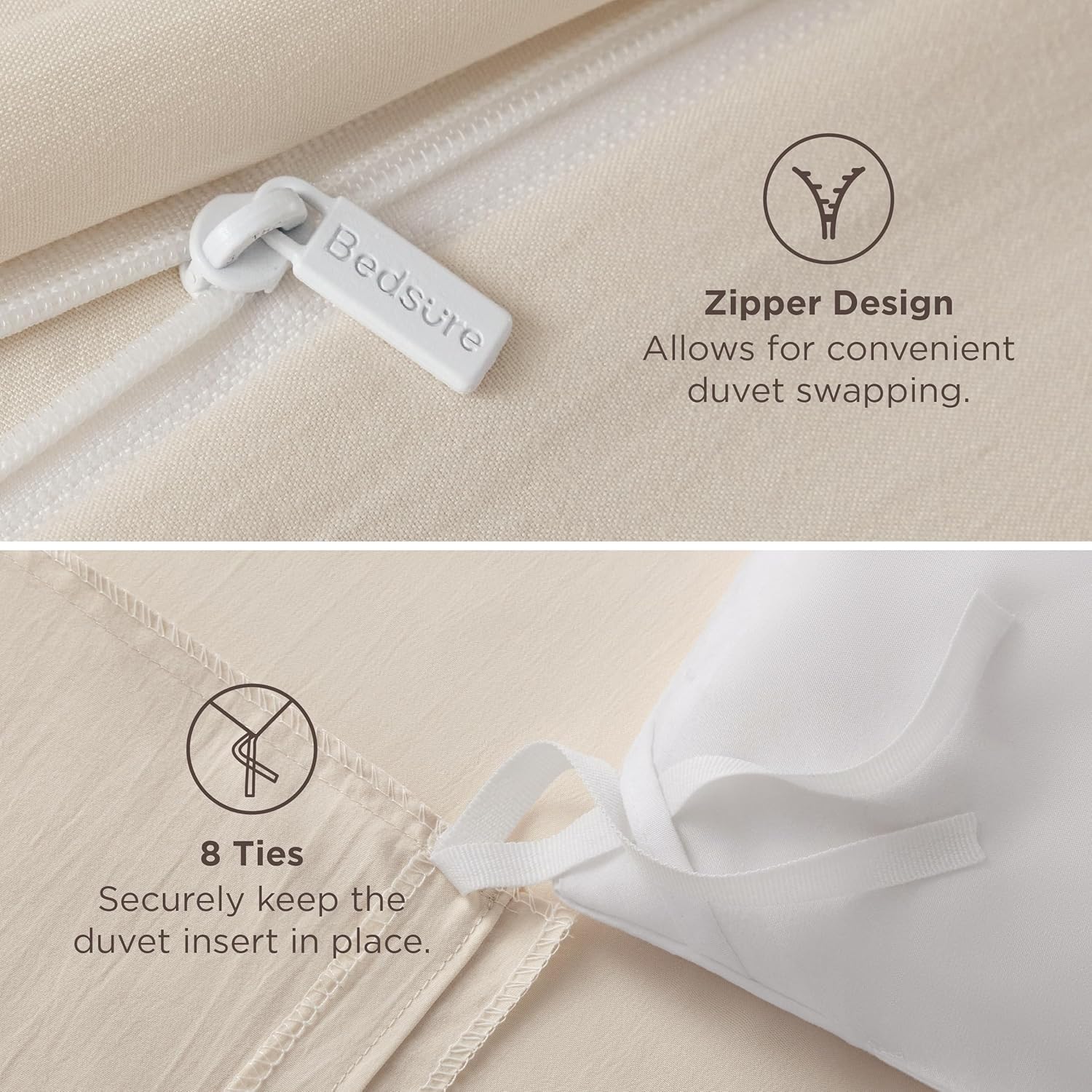 Bedsure Oat Milk Duvet Cover Set - King Size 3-Piece Extra Soft Cotton-Like Polyester Bedding, 104x90 Inches with Zipper Closure & 2 Pillow Shams