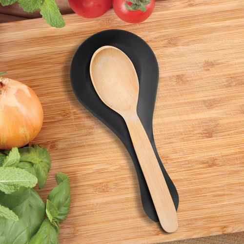 OGGI Stainless Steel Spoon Rest- Long Handle Holds Kitchen Utensils in Place, Great Spoon Rest for Counter, Stove Top, or Coffee Station; Kitchen Accessories, Utensil Rest, Black