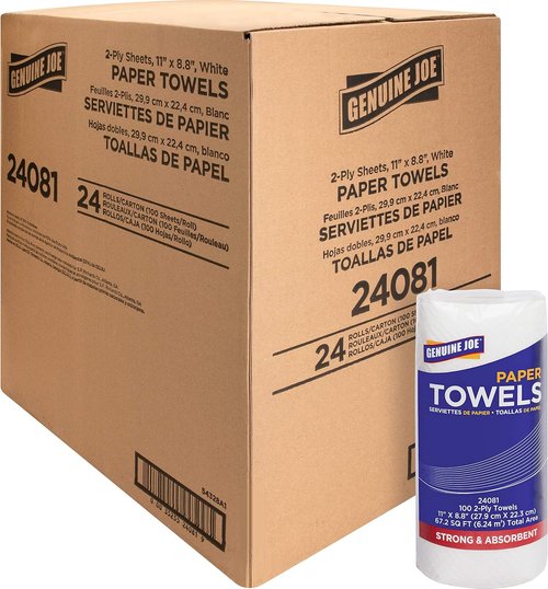 Genuine Joe Paper Towels - 200 Count | Bulk Pack of 24 for Home or Office Use