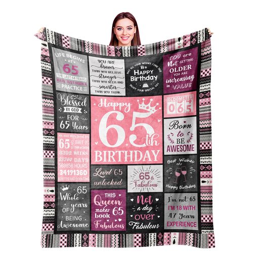 Ivivis 65th Birthday Gifts for Women Throw Blanket 60”x50”, Happy 65th Birthday Decorations for Women, 1961 Bday Gift for 65 Year Old Woman Mom Grandma Friend