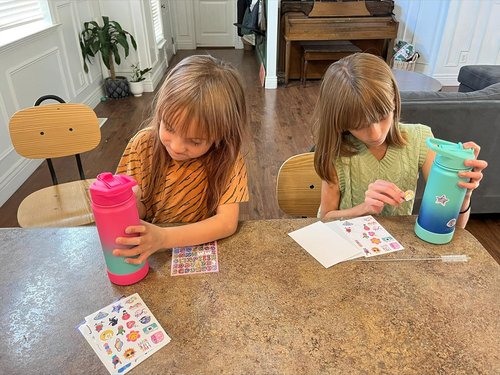 Mininoo Kids Water Bottle - 16oz Stainless Steel Insulated with Straw Lid | Purple/Pink for School