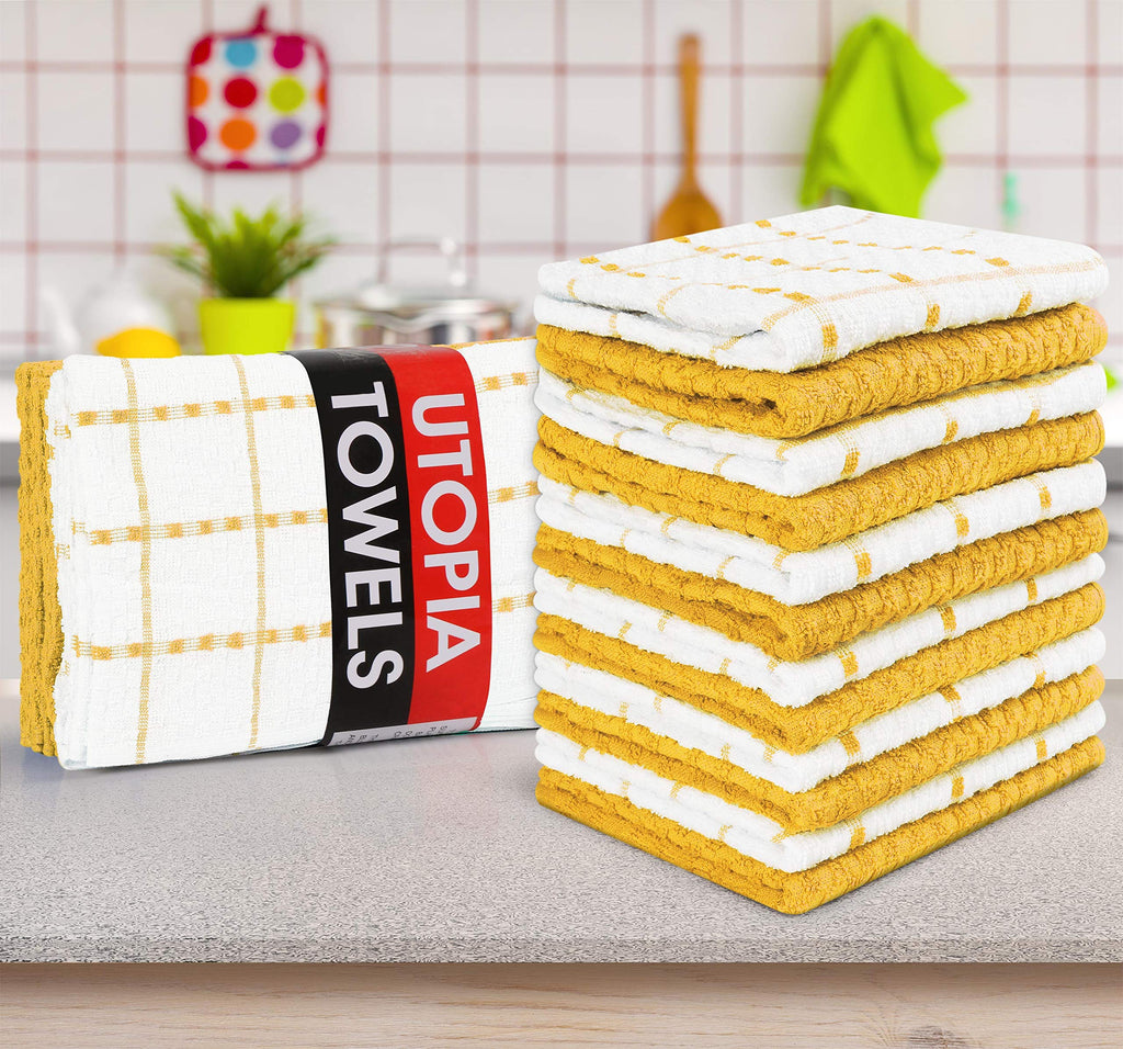 Utopia Towels - Kitchen Towels 12 Pack, 15 x 25 Inches, 100% Ring Spun Cotton Super Soft and Absorbent Linen Dish, Tea and Bar Towels Set, Yellow