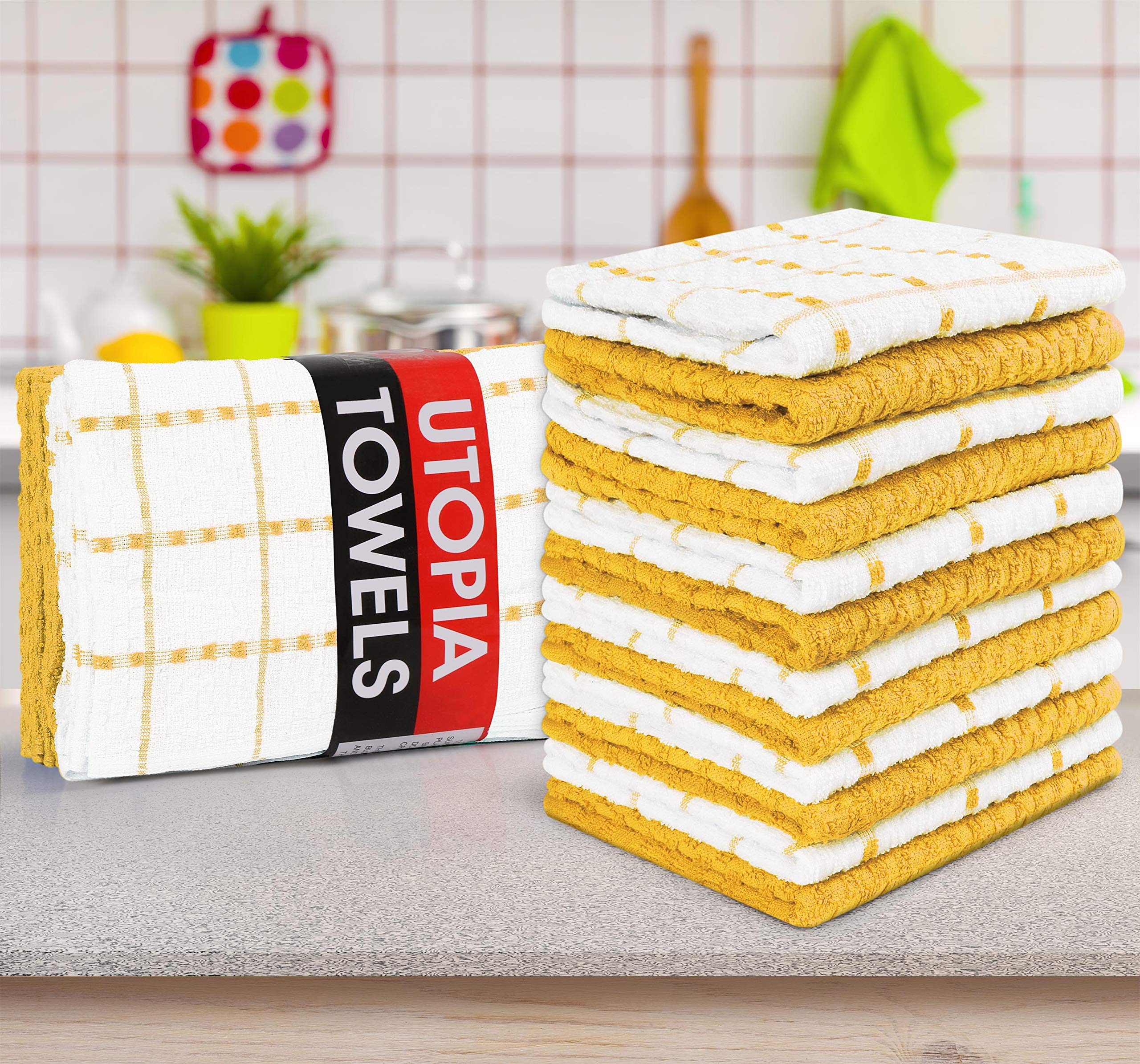 Utopia Towels - Kitchen Towels 12 Pack, 15 x 25 Inches, 100% Ring Spun Cotton Super Soft and Absorbent Linen Dish, Tea and Bar Towels Set, Yellow