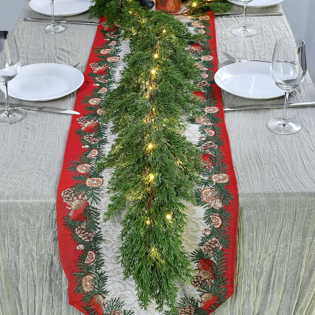 Skiennix Christmas Garland - 3PCS 6.2FT Lush Greenery with Lights | Real Touch Cedar & Soft Pine Branches for Indoor/Outdoor Decor