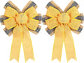 Skiennix Decorative Bow | 2 PCS Spring Summer Wreath Decor with Yellow Burlap & Black Stripe Ribbon