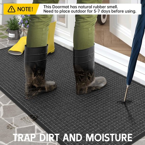 HOMEK Sturdy Front Door Mat Outside Entrance, 4' x 3' All-Season All-Weather Doormat Waterproof, Stain and Fade Resistant, Natural Rubber Indoor Outdoor Welcome Door Mat Trap Dirt