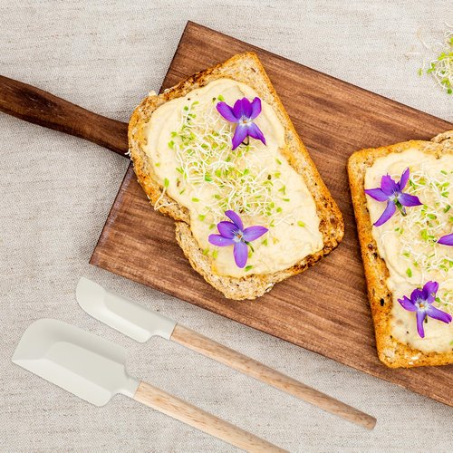 Ptwola 2 Pcs Wooden Handle Spatula Set White Silicone Spatulas Small Scraper Rubber Kitchen Utensil for Chefs Professional Baking Cooking Mixing Jar Bowl Frosting Dishwasher Safe Use