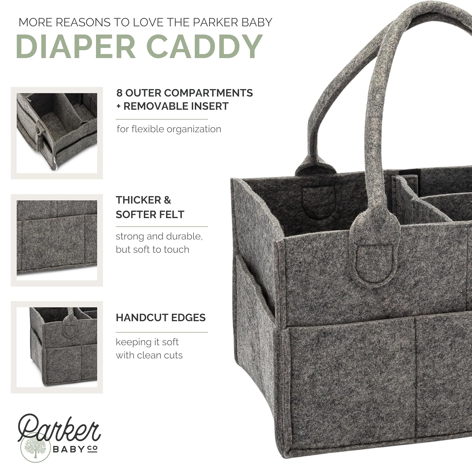 Parker Baby Co. Diaper Caddy - Large Charcoal Nursery Storage Bin & Car Organizer for Diapers