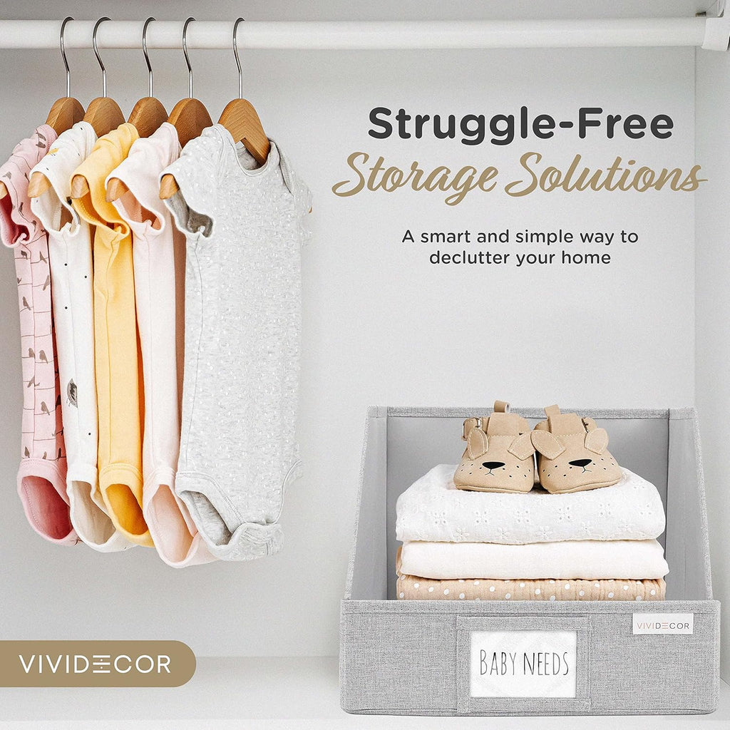 VIVIDECOR Trapezoid Closet Bins - Light Gray Fabric Storage Baskets, 12x12x10, 3 Pack | Collapsible Organizers