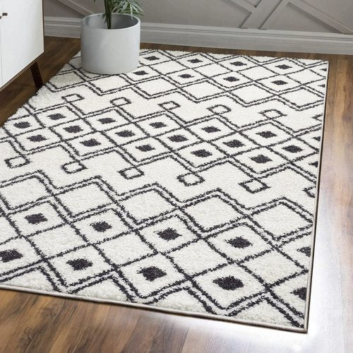 JONATHAN Y Caimari Moroccan Diamond Shag White/Gray Indoor Area Rug, 3x5, Bohemian, Contemporary, Easy-Cleaning for Living Room, Bedroom, Kitchen, Pet Friendly, Non-Shedding (MOH412A-3)