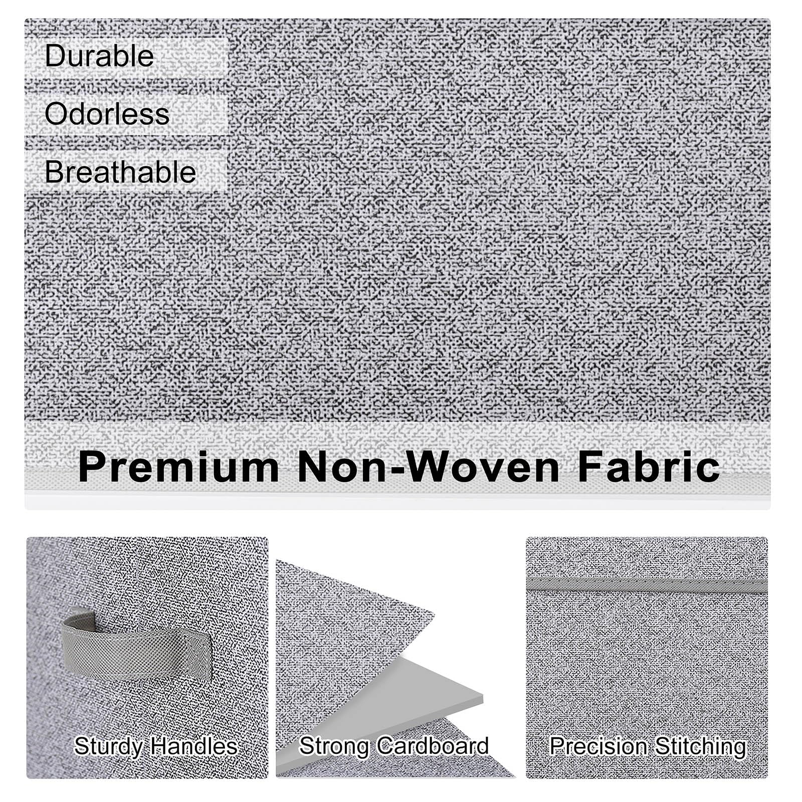 WUIKE Foldable Storage Bins with Lids, Storage Boxes with Handles, Closet Shelf Organizer, Fabric Storage Baskets for Bedroom, Decorative Storage Containers, Large, Ash Gray, 3-Pack