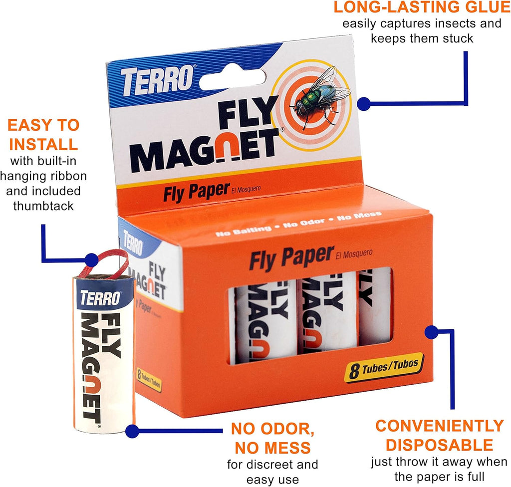 TERRO T518 Fly Magnet - 16 Sticky Fly Traps for Indoor Use | 2 Pack Hanging Design