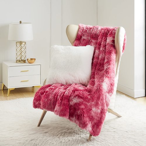 Juicy Couture Shaggy Faux Fur - Premium Throw Blanket - Living Room and Bedroom Décor - 50" x 70" Plush Throw, Pink Tie-Dye