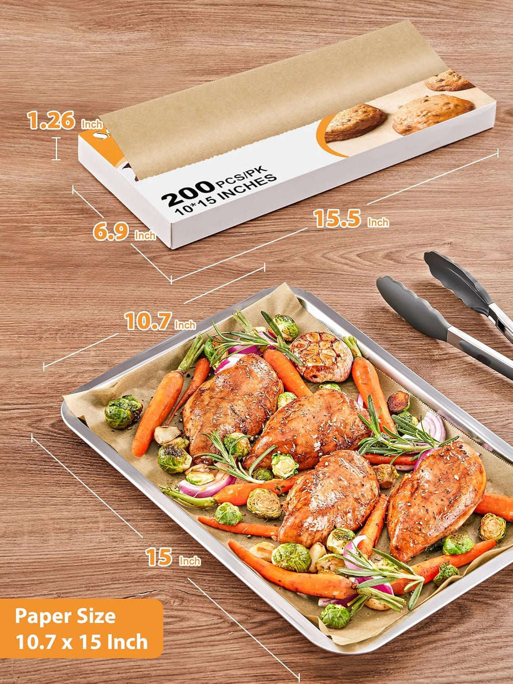 SMARTAKE Parchment Paper Sheets - 200 Pcs 12x16 Inches for Baking, Grilling & Air Frying | Unbleached