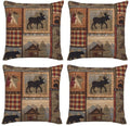 DATANSEN Set of 4 Square 18x18 inch Retro Brown Throw Pillow Covers Rustic Lodge Bear Moose Decorative Throw Pillowcase for Home Sofa Thick Cotton Linen Cushion Cases (45x45 cm) Paw Prints Cabin