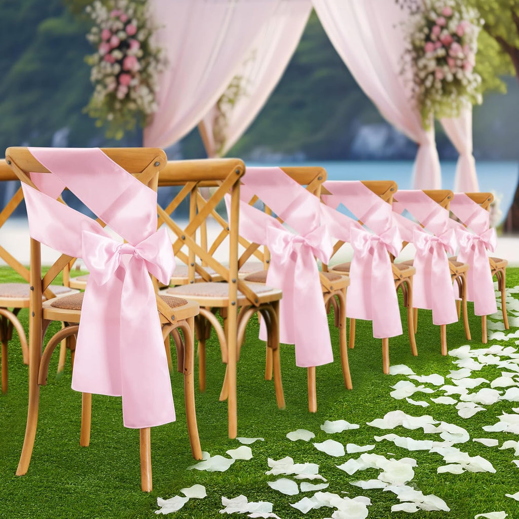 Skiennix Pink Satin Chair Sashes - Elegant Bows for Weddings & Events | 6 x 108 Inch