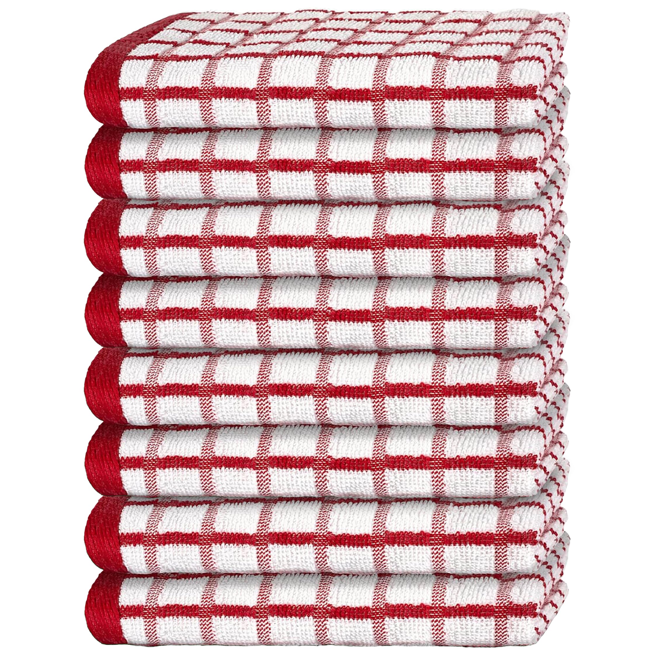 White Classic Premium Dish Towels for Kitchen, with Hanging Loop [8 Pack] Heavy Duty Absorbent 100% Cotton 410 GSM Terry Kitchen Towels, 16x26 (Red)