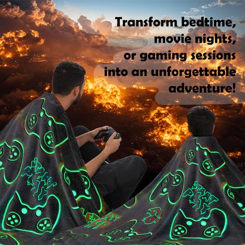 Glow in The Dark Gaming Blanket 60"x80" Gamer Controller Throw Blanket, Valentines Day Gift Gaming Gifts Toys for Kids Teen Son Boys, Soft Gaming Blanket Gamepad Presents Game Decor Blankets
