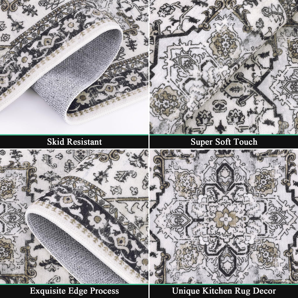 HEBE Boho Kitchen Rug Sets 3 Piece with Runner Non Slip Kitchen Rugs and Mats Washable Kitchen Mats for Floor Thick Kitchen Floor Mat Carpet Runner Rugs for Hallway Laundry Holiday Decor