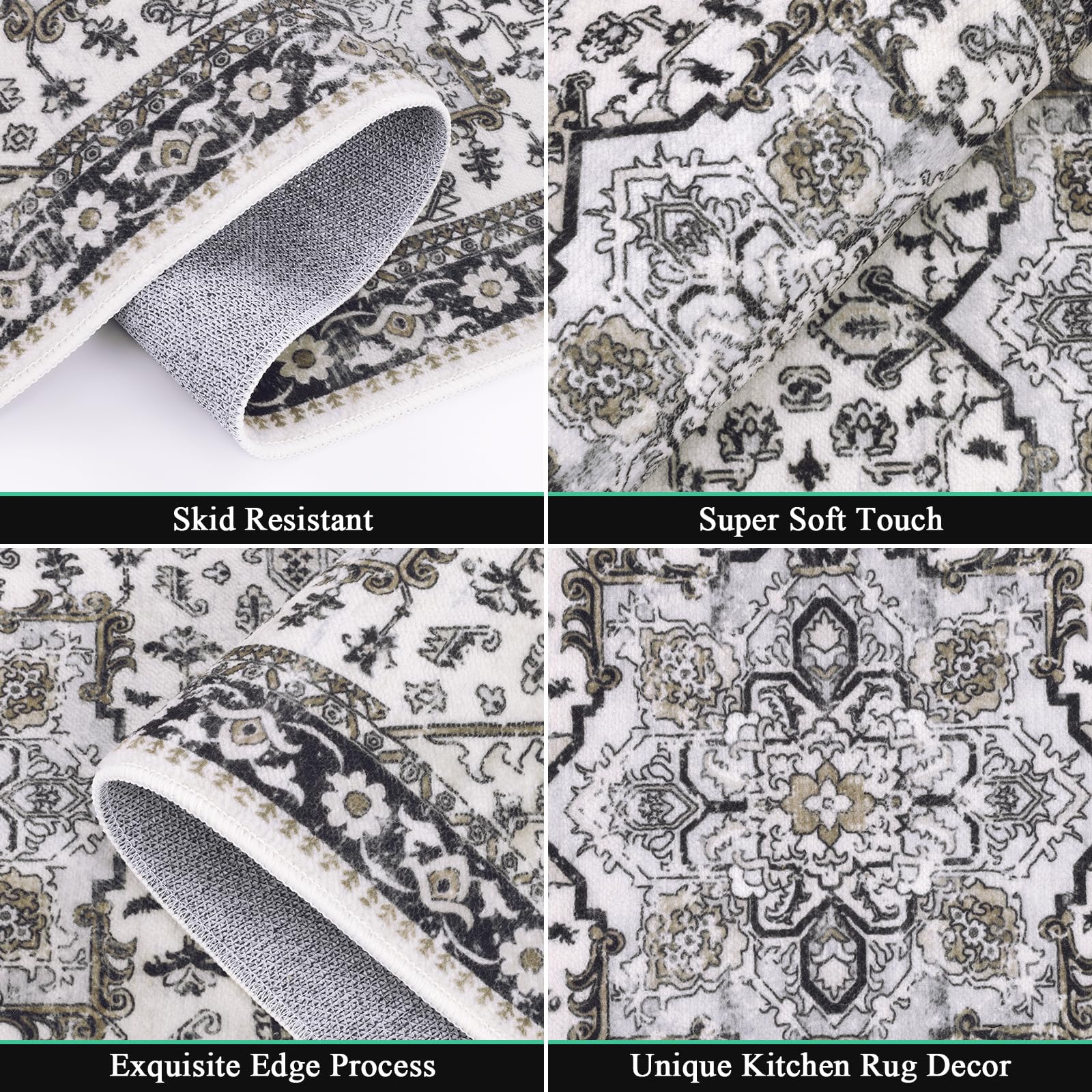 HEBE Boho Kitchen Rug Sets 3 Piece with Runner Non Slip Kitchen Rugs and Mats Washable Kitchen Mats for Floor Thick Kitchen Floor Mat Carpet Runner Rugs for Hallway Laundry Holiday Decor