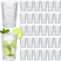 Acellegic Plastic Vintage Drinking Glasses - 16 oz Stemless Ribbed Highball Glasses Bulk Embossed Reusable Cups for Water Beer Cocktails Juice Wedding Bridal Shower Birthday Event Party(Clear,48 Pcs)