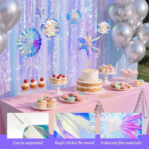 BTSD-Home Iridescent Party Decorations - Holographic Honeycomb Balls & 3D Star Ornaments | Perfect for Birthdays, Weddings & Baby Showers