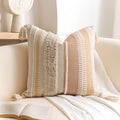 BlissBlush 20x20 Pillow Cover, Neutral Cream Boho Decorative Pillowcase with Tufted Texture and Tassels, Square Accent Cushion for Couch Sofa Living Room (Cover Only)
