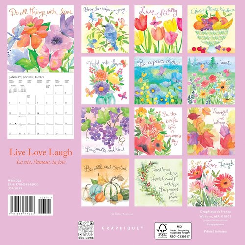 Graphique 2026 Mini Wall Calendar - Live Love Laugh | 7” x 7” | Thick Paper | Home & Office Organizer | 3 Languages & Holidays
