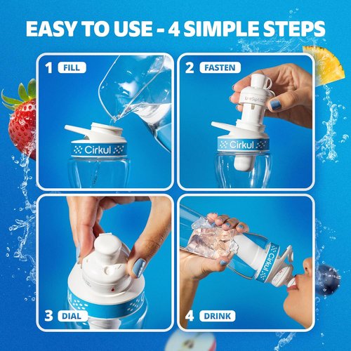 Cirkul 22oz BPA-Free Water Bottle Starter Kit - Blue Lid & 3 Flavor Cartridges | Zero Calories
