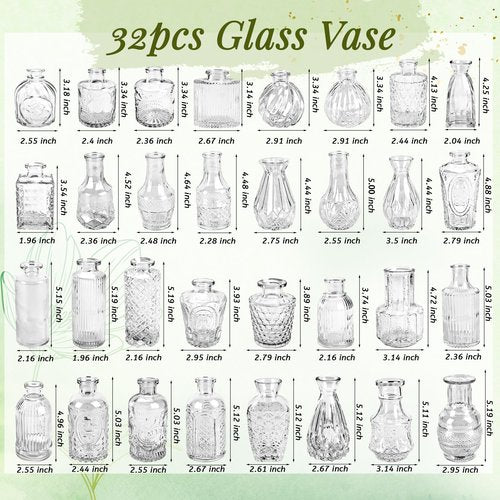 Der Rose Glass Bud Vases Set of 32 Small Clear Flower Vases for Rustic Wedding Centerpieces Table Decorations and Home Office Decor(Clear)