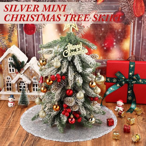 Hanaive 15 Inch Christmas Mini Tree Skirt Small Sequin Tree Skirt for Christmas Pencil Slim Small Trees Decoration Bar Hotel Holiday Decor(Silver)