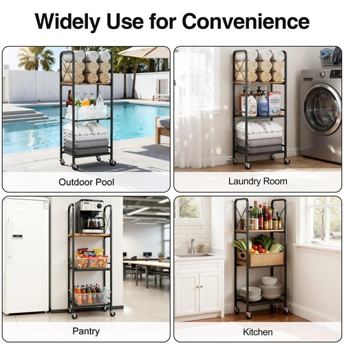 niffgaff 3-Tier Movable Towel Rack, Free-Standing Towel Holder with M-Shaped Detachable Dividers, for Bathroom, Pool