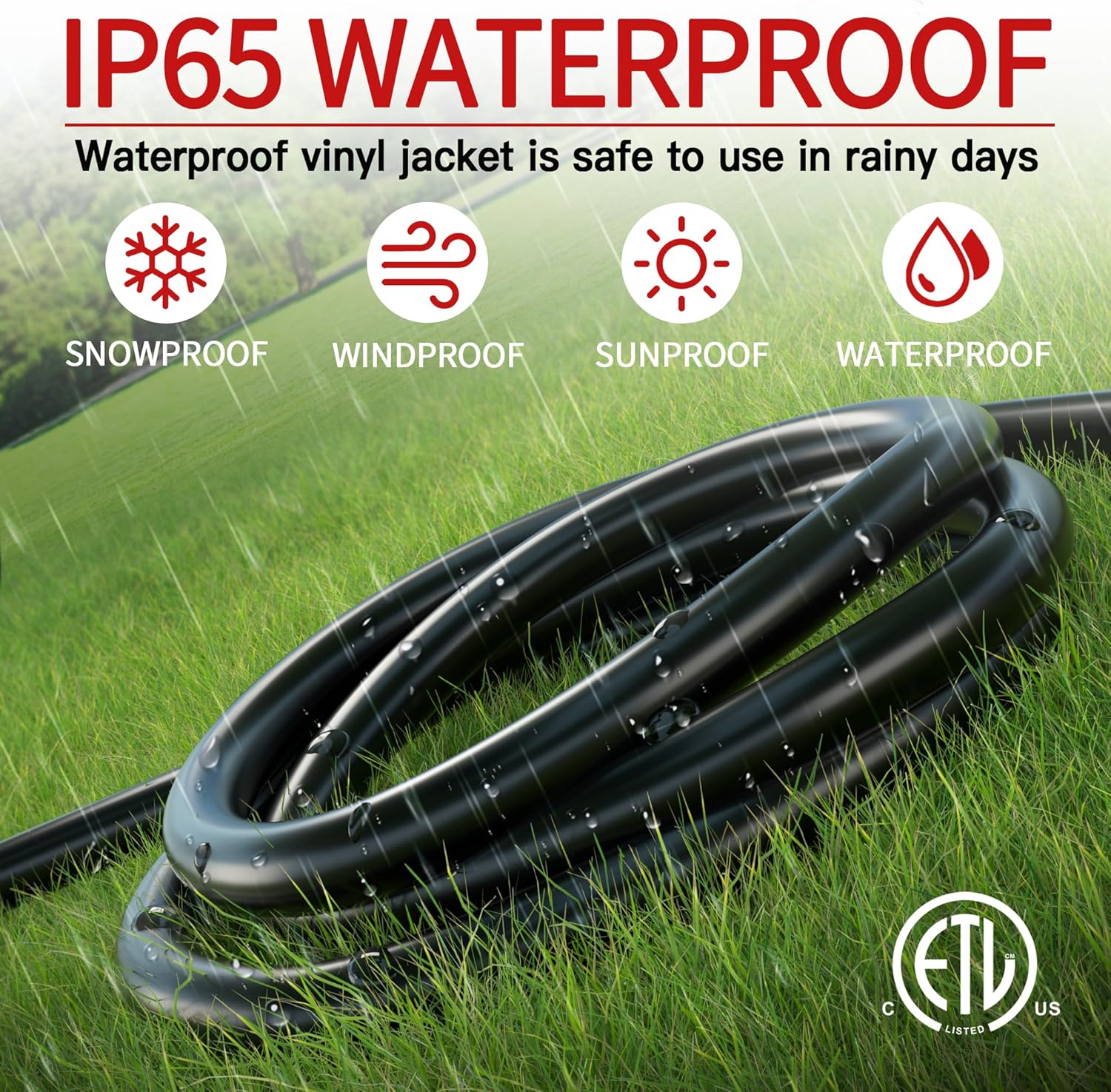 Skrizcable 25 FT Outdoor Extension Cord - Waterproof & Weatherproof Black 3 Prong Power Cord | 13 Amps, 1625 Watts