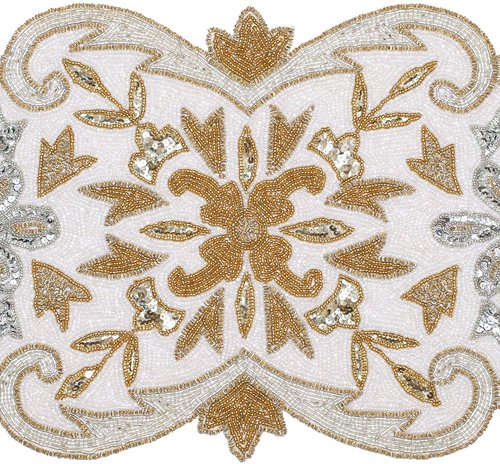 Hand Beaded Decorative Farmhouse Glitz Table Runner for Tabletop, Wedding, Thanksgiving, Easter Party Decorations -A Beautiful Complement to Your Dinner Table Décor- 13x36 Inch - Silver Gold Ivory