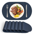 DOLOPL Placemats Set of 6, Oval Reversible Wipeable & Heat Resistant Place Mats, Modern Faux Leather Table Mats for Kitchen, Neutral Tablemats for Dining Table Decor, Wedding, Party(Navy Blue)