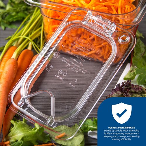 Carlisle FoodService Products 10339Z07 EZ Access Hinged Lid with Handle and Notch, Ninth Size, Clear
