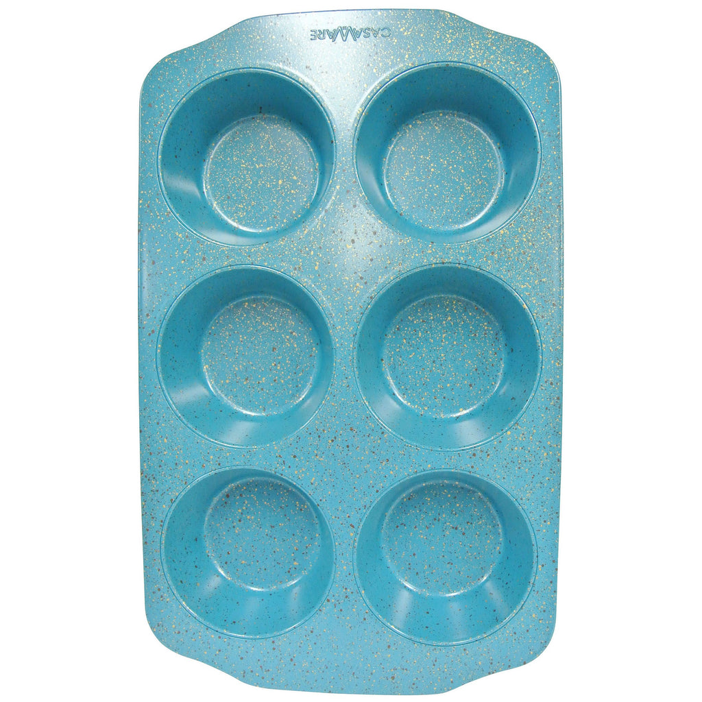 casaWare Jumbo Muffin Pan 6 Cup Ceramic Coated Non-Stick (Blue Granite)