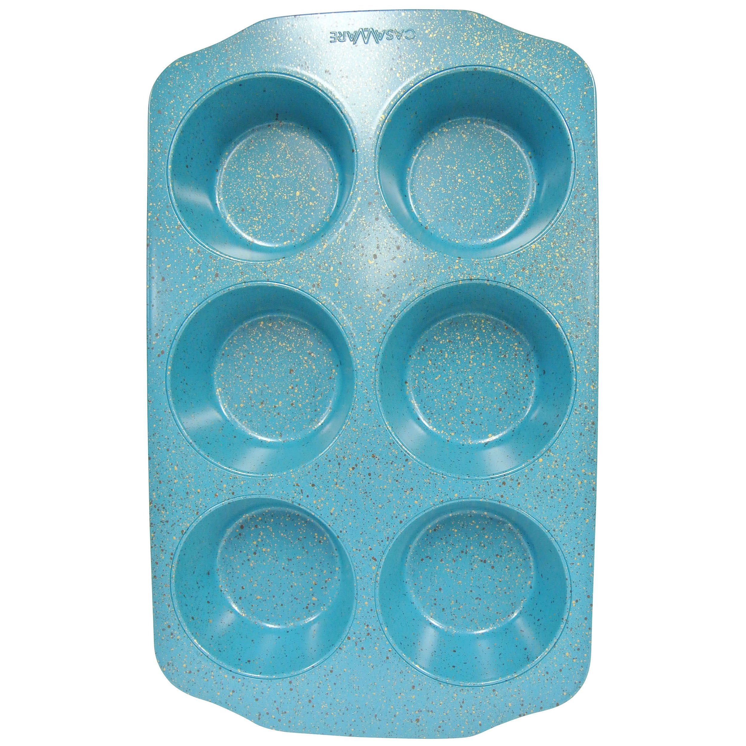 casaWare Jumbo Muffin Pan 6 Cup Ceramic Coated Non-Stick (Blue Granite)
