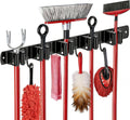 Skiennix Mop and Broom Holder - Heavy Duty Wall Mount Organizer with 5 Racks & 4 Hooks | Non-Slip, Self-Adhesive