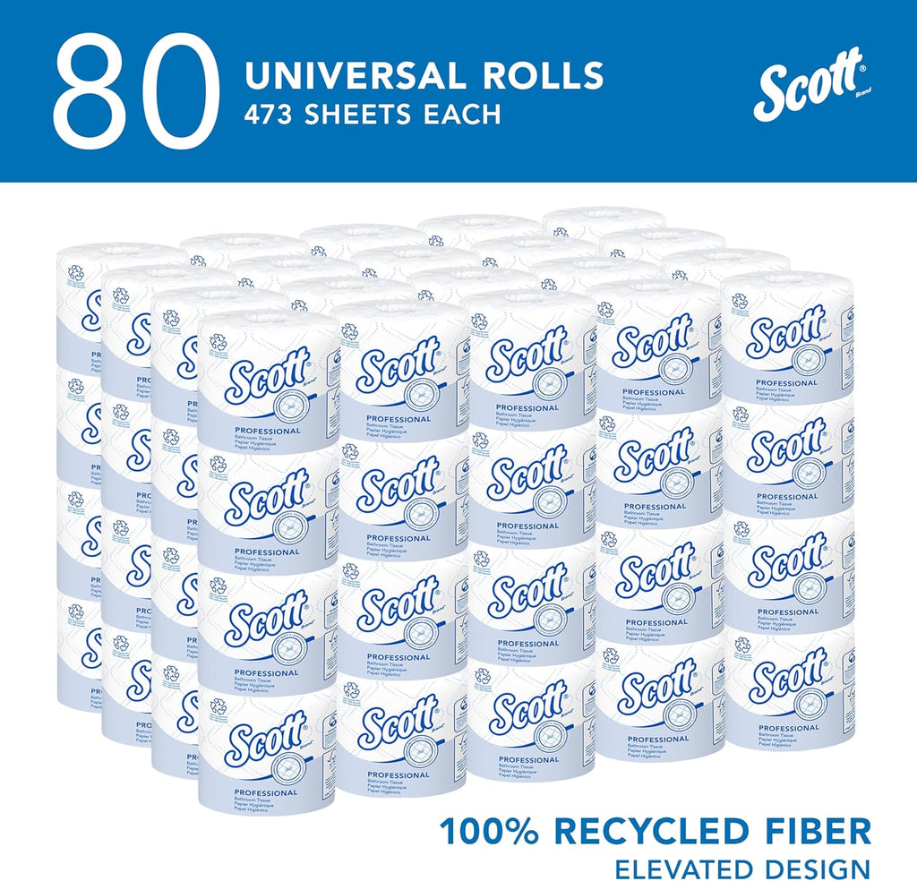 Scott Professional 100% Recycled Fiber Toilet Paper - 2-Ply, Elevated Design, White | 80 Rolls (37,840 Sheets)